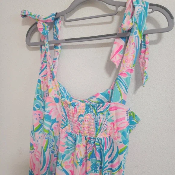 Lilly Pulitzer Maxi Dress Tie Strap Sleeveless Pink Blue Floral Women's M - Picture 6 of 7